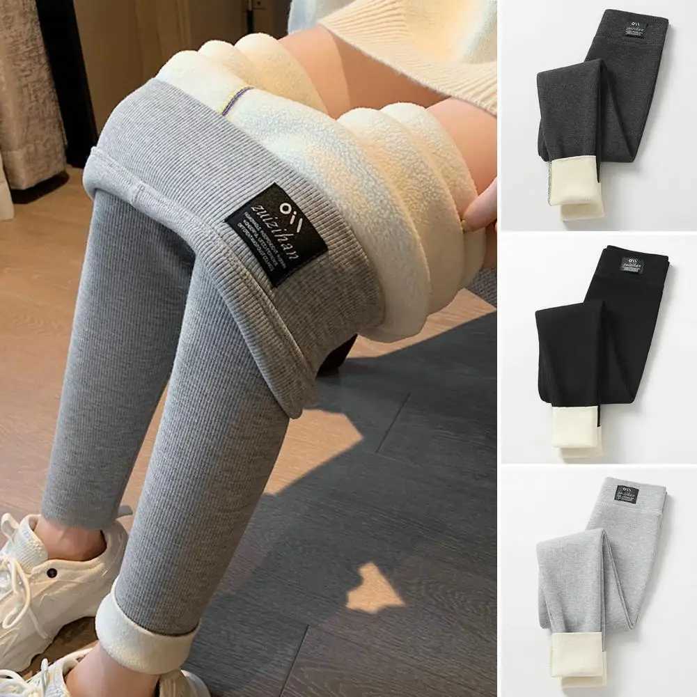 Winter Leggings Solid Color Soft High Waist Thickening Fleece Keep Warm Casual High Elasticity Women Winter Pants Female ClothesX240914