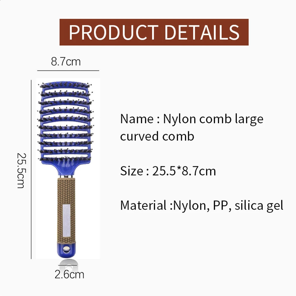 Hair Brush Comb Detangling Bristle Nylon Women Wet Massage Curly Hairdressing Salon Styling Tools 240911