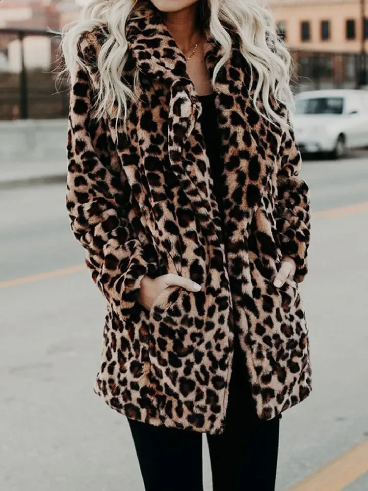 Autumn Leopard Faux Fur Coat Women Long Winter Coat Woman Warm Ladies Fur Jacket Female Plush Teddy Coat Outwear 240911