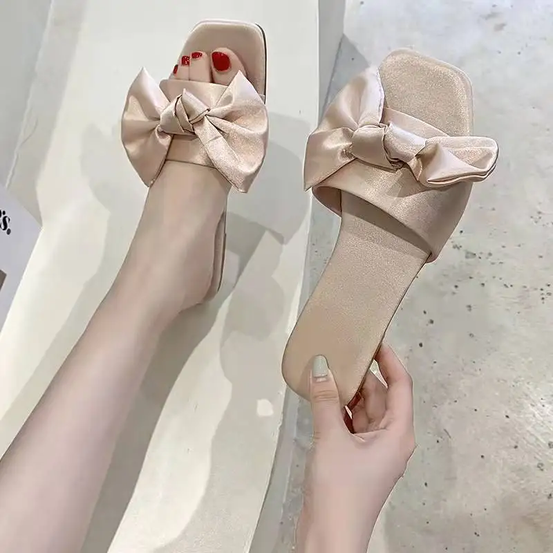 2024 New Design Open Toe Indoor Fashion Casual Sandals Comfortable Bow Flat Women Slippers fb64