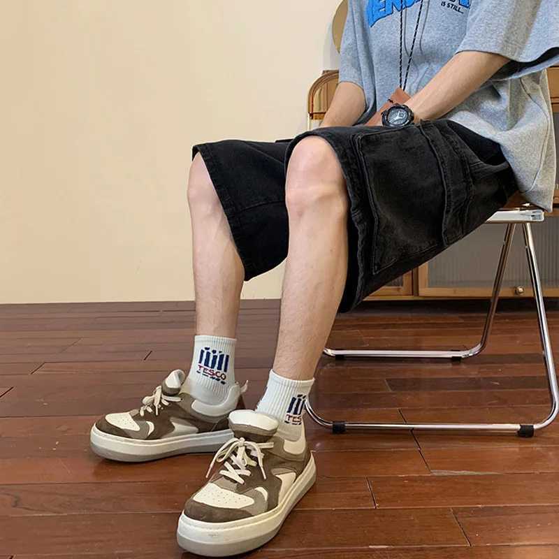 Summer Men Denim Short Streetwear Vintage Korean Harajuku Pocket Jeans Shorts Hip Hop Cargo Pants Oversized Bottoms Male ClothesX240914