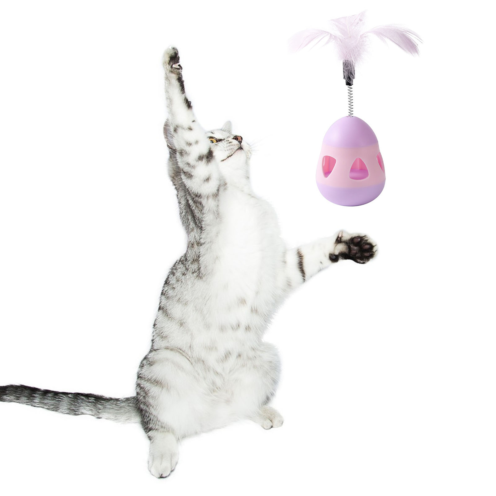 Cat Treat Dispenser Toy With Feather Interactive Prevent Tipping Cat Slow Feeder Puzzle Ball