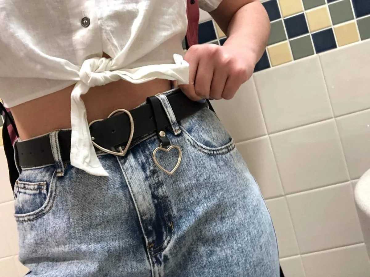 Heart Ring Buckle Belt Adjustable PU Leather Belt with Heart Shaped Metal Buckle Wide Black WaistbandX240914