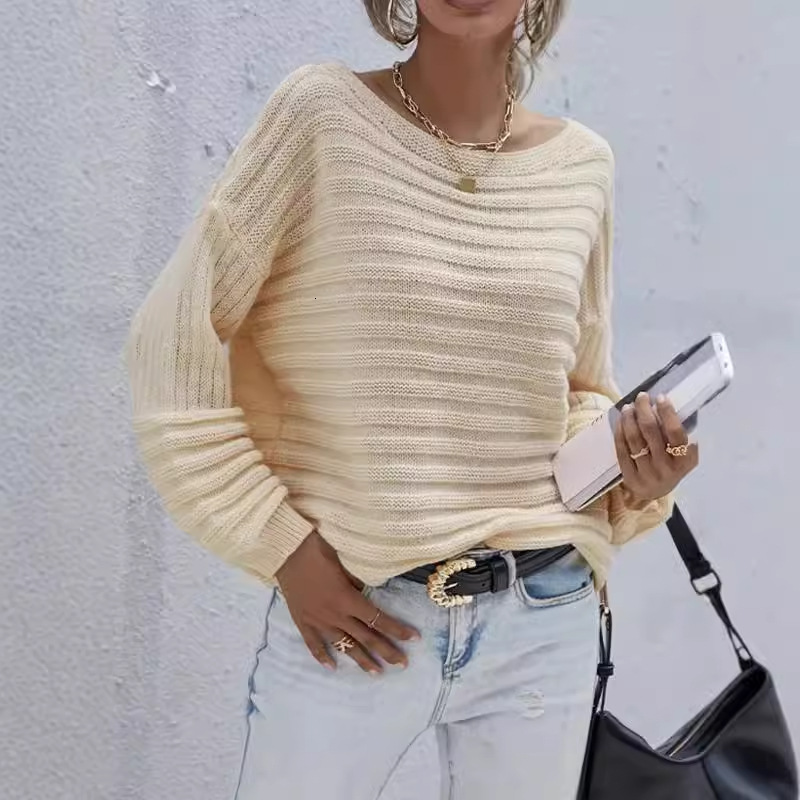 dongdumaoyi New autumn and winter round neck knitted sweater fashionable pullover long sleeved solid color top loose casual sweater for women F0914#41