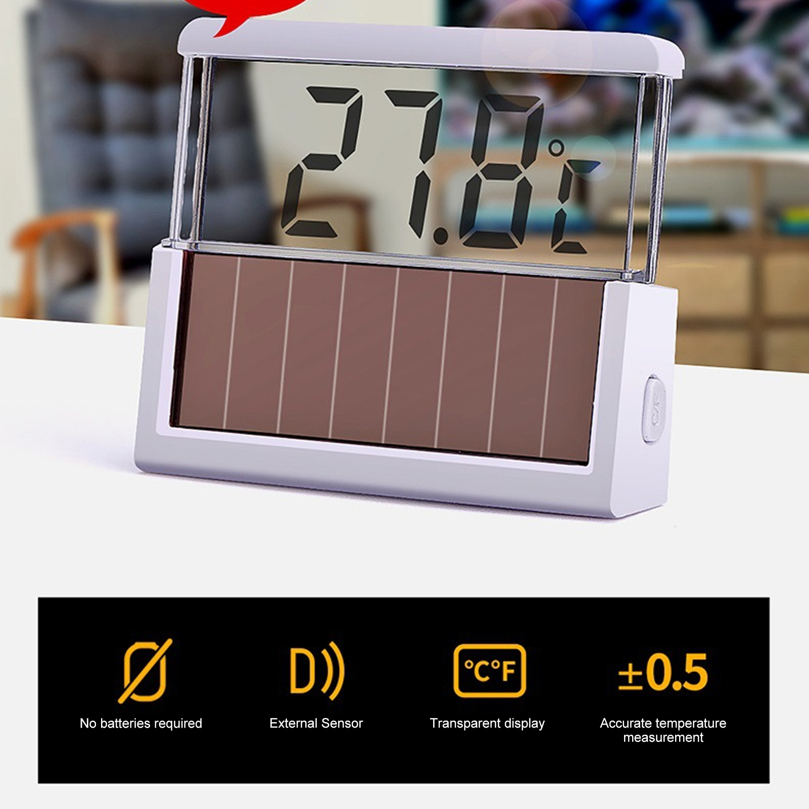 Solar Aquarium Thermometer Digital Transparent LCD Screen High Accuracy Solar Powered Thermometer For Fish Tank