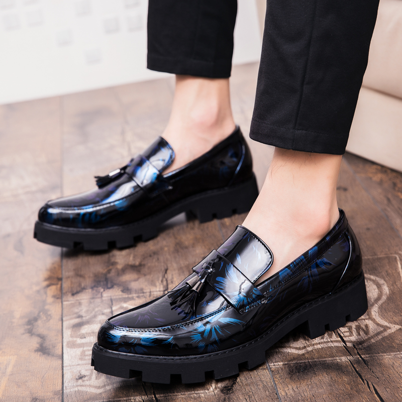 Heels Mid Mens Oxford Patent Leather Designer British Wedding Dress Formal Slip on Black Blue Stylist Office for Men Shoes 2072