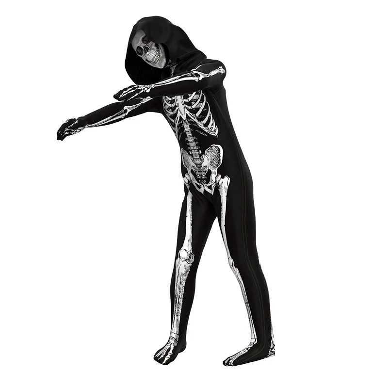 Halloween Skeleton Costume Jumpsuit with Front and Back Skeleton Bone Print for Kid W250117