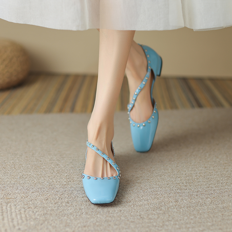 New 2024 New Spring/Autumn Pumps square Toe Chunky Heel Mary Janes Solid Shoes for Women atos de mujer 8b04