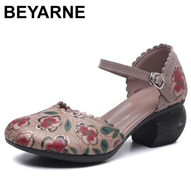 Women Shoes Platform Sandals Genuine Leather New Buckle Strap Print Retro Handmade Concise Leisure Ladies Sandals