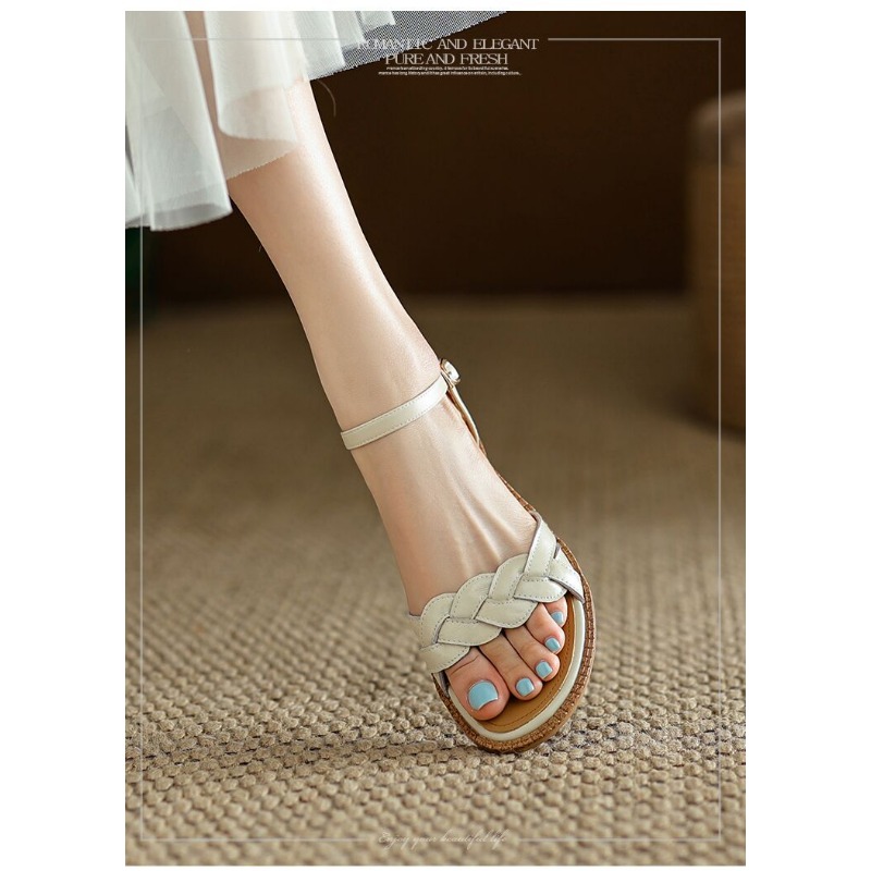Ladies Shoes 2024 High Quality Retro Women's Sandals Roman Literary Style Hollow Female Shoes Summer Solid Heeled Sandals