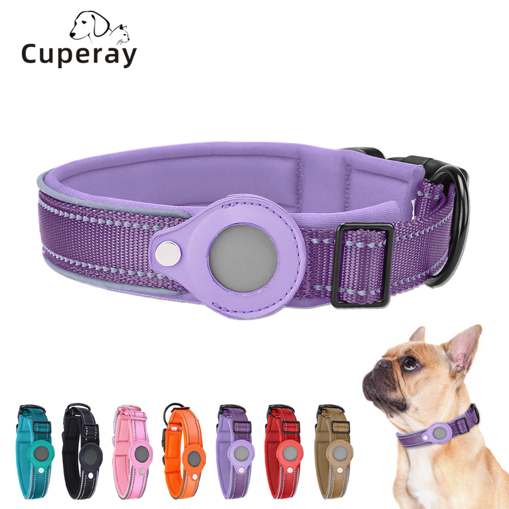 Reflective AirTag Dog Collar,Padded Dog Collar,Heavy Duty Dog Collar with AirTag Holder Case,Adjustable AirTag Accessorie Collar