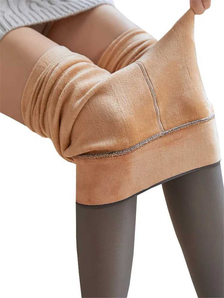 YRRETY Women Winter Warm Leggings High Waist Slim Skin-Transparent Elastic Velvet Thermal Lining Black Tights Pants DropshippingX240914