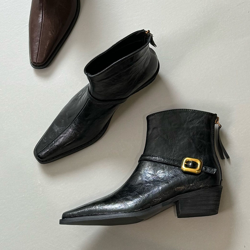 2025 new New Footwear With 4CM Heels Ladies Short Boots Fashion Designer Pointed Toe Zippers Women Ankle Western Booties Shoes