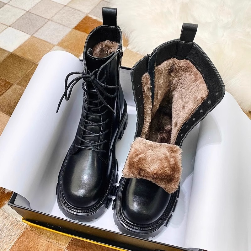 Women's Winter 2024 New Fur Black Platform for Women Punk Gothic Shoes Ankle Boots Female Brand Designer cb34
