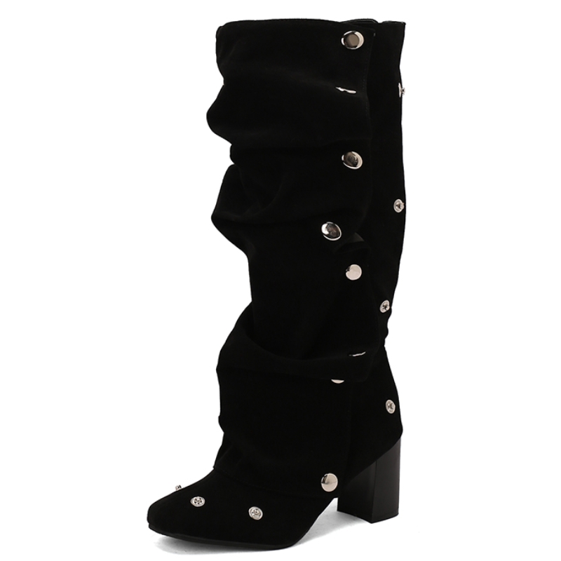 Women's Knee High Boots Sexy Pleated Autumn Winter Shoes Black Blue Jeans Heeled Long Boot Ladies Shoes Large Size 45 New Trends