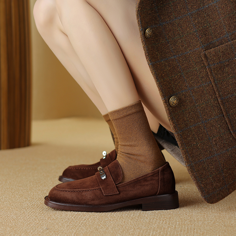 2024 Spring Sheep Suede Women Shoes Round Toe Chunky Heel Women Pumps Shoes for Women Deep Mouth Loafers Low Heels Ladies Shoes