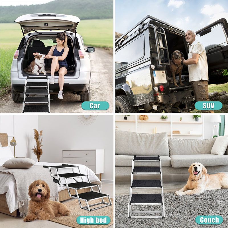 Dog Stairs Alloy Folding Portable Car Dog Steps with Non-slip Bottom Suitable for Indoor and Outdoor Pet Furniture Products