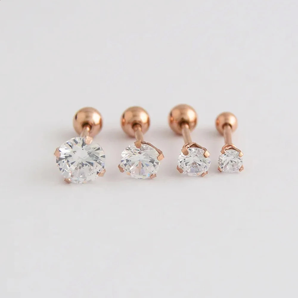 1 piece Stainless steel 4 Prong Zircon Ear Studs Earrings For WomenMen Tragus Cartilage Standard Lobe Daith Piercing Jewelry 240906