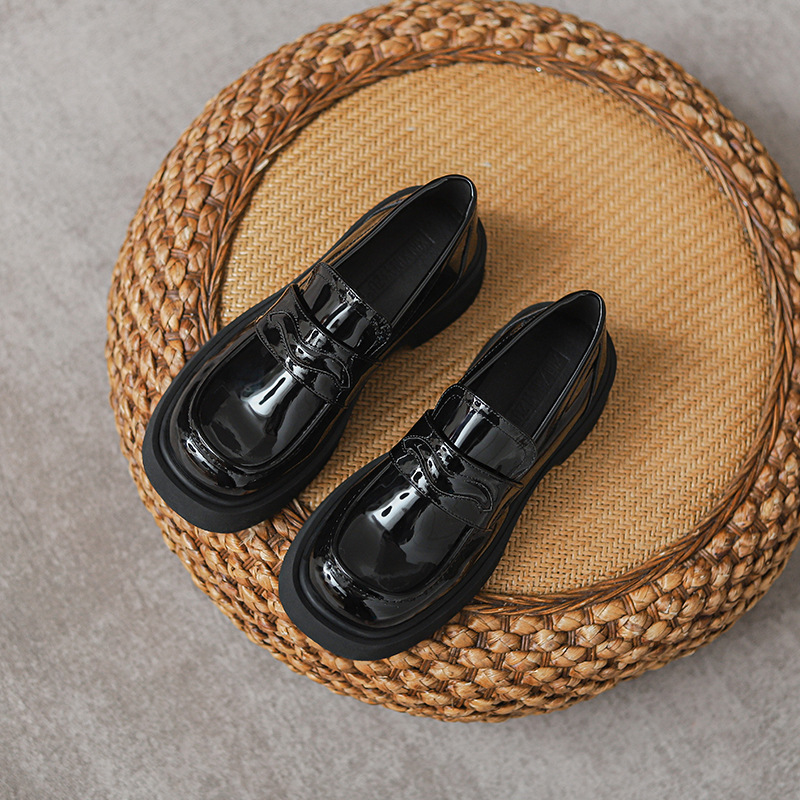 Patent Med Leather Ballet Flats PU Rubber Hoof Heels Basic 6a99