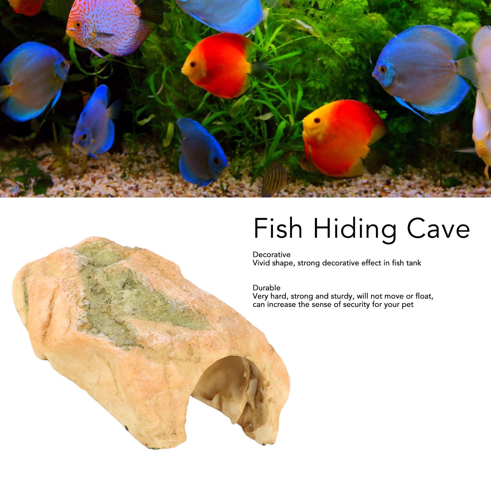 Fish Hiding Cave Resin Fadeless Vivid Comfortable Fish Tank Shelter Decoration For Reptile