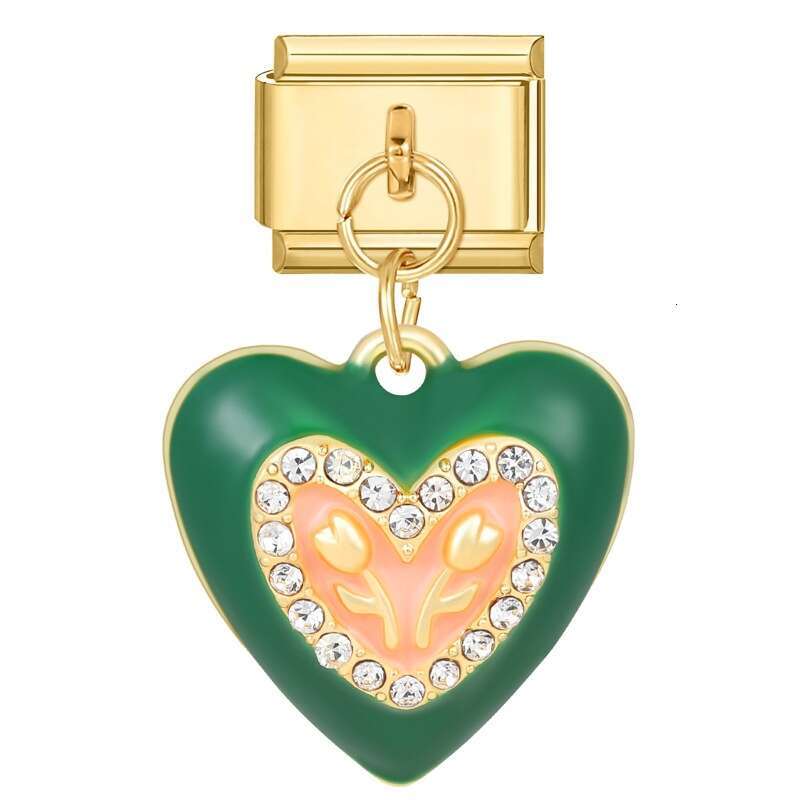 New Women's Gift Gold cute bow heart Pendant Italian Charms Links Bangle Beads Fit 9mm Stainless Steel Bracelet Making DIY For Women Fashion Jewe