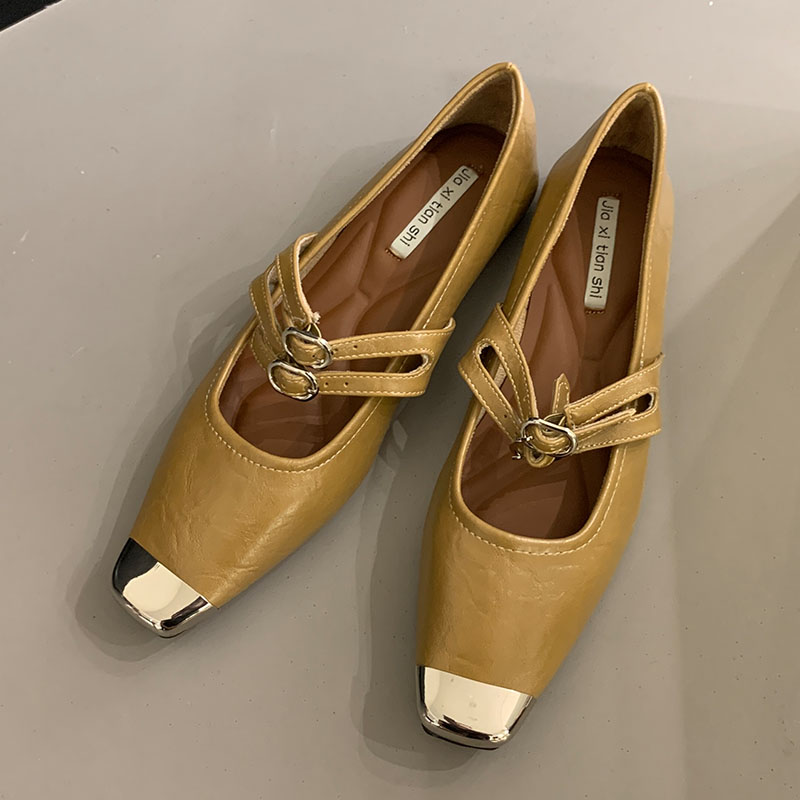 Fashion New Metal Square Toe Women Mary Janes Casual Female Soft Designer Footwear Shallow Office Lady Flats Shoes 23ae