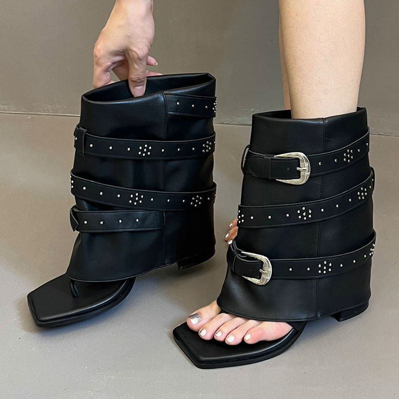 New Fashion Rivet Footwear Women Sandals Female Flip ps 2024 Ladies Modern Ankle Boots With Chunky Heel Shoes