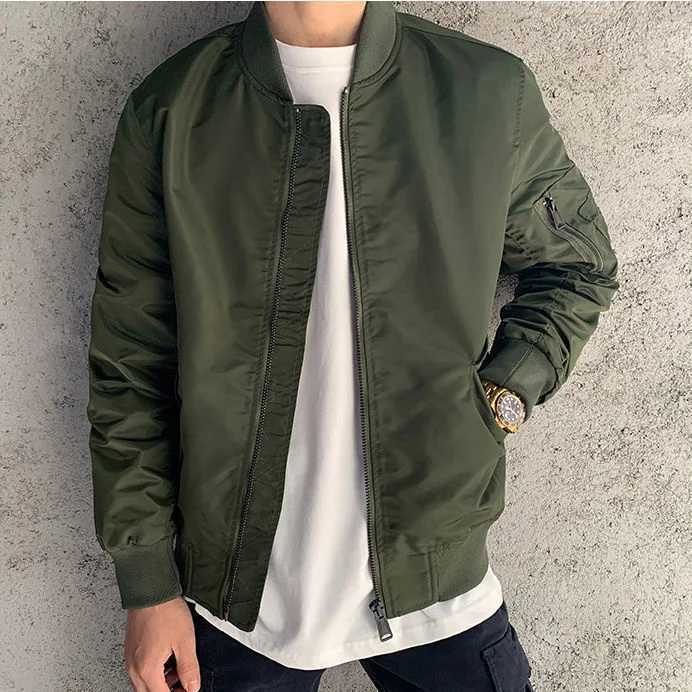 Maden casual mens green military flight bomber tank jacket solid retro jacket single cycle jacket collar mens clothing W240914