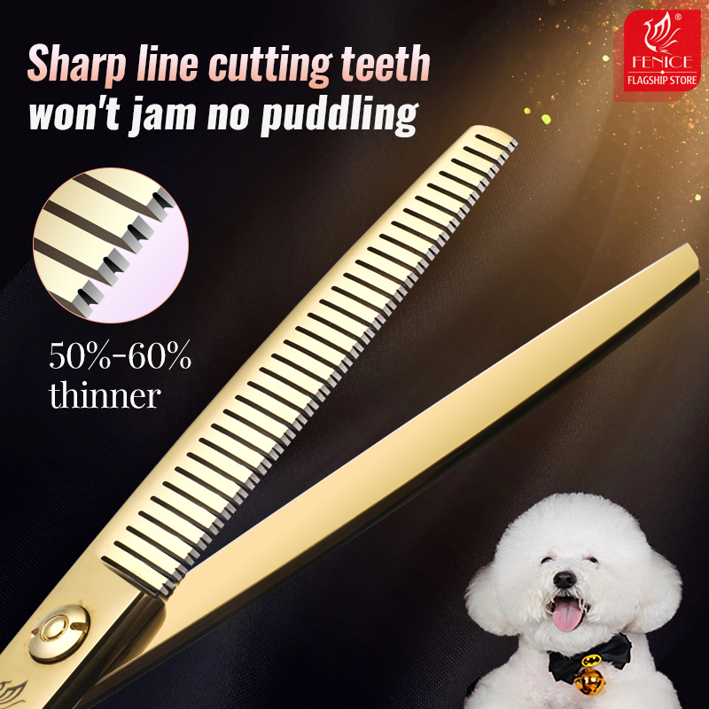 Fenice JP440C Steel 6.5/7 inch Straight Fluffy Thinning Scissors Pet Dog Grooming Shears Dog Scissors Tools Thinning Rate 50-60%