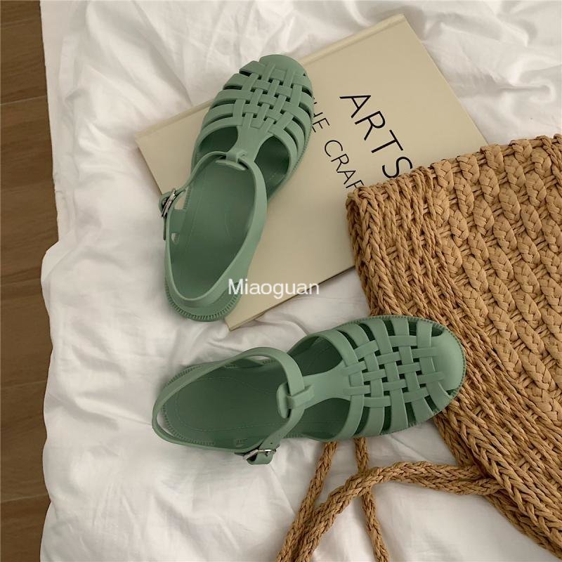 Women's Sandals Casual Comfortable Female Footwear 2023 Jelly Shoes Summer Ankle Strap Rubber Shoes Soft Sole Non-slip Mom Shoes