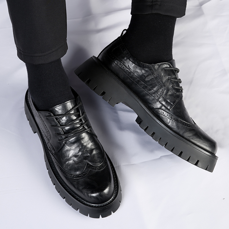 Mens Platform Casual Brogues Leather High-quality Leisure Toog Comfortable Inside Handmade Trend Fashion Shoes c051