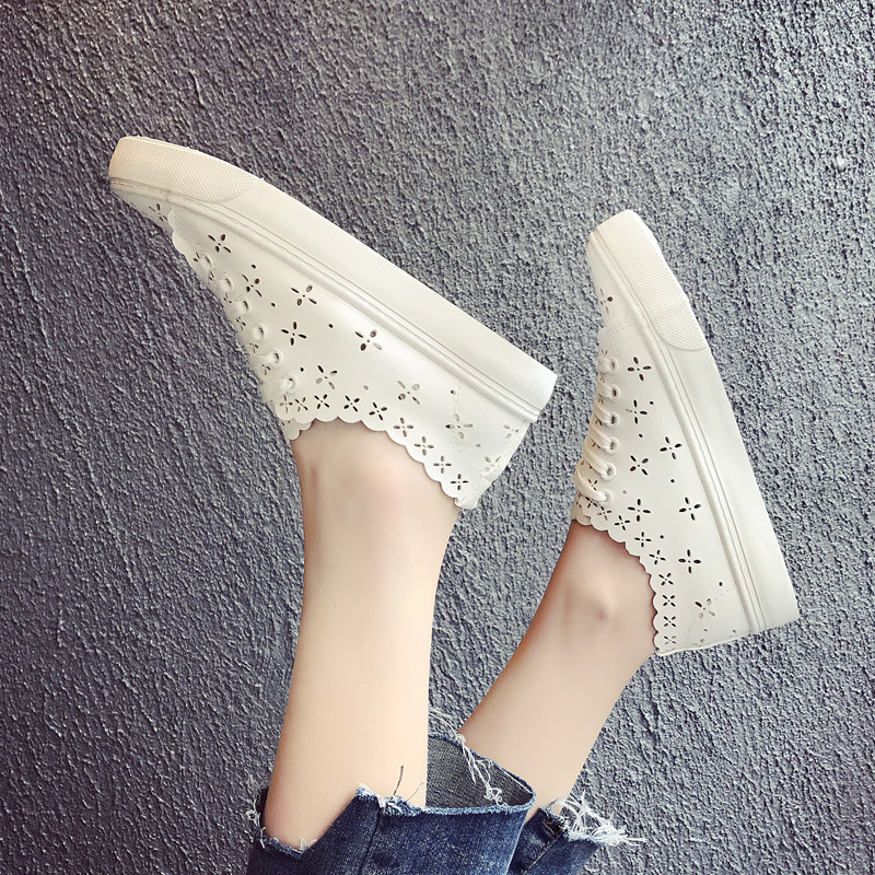 Women's White Shoes Fashion Hollow Casual Flats Breathable Comfortable Walking Vulcanized Shoes Woman Sneakers Sapatos De Mujer