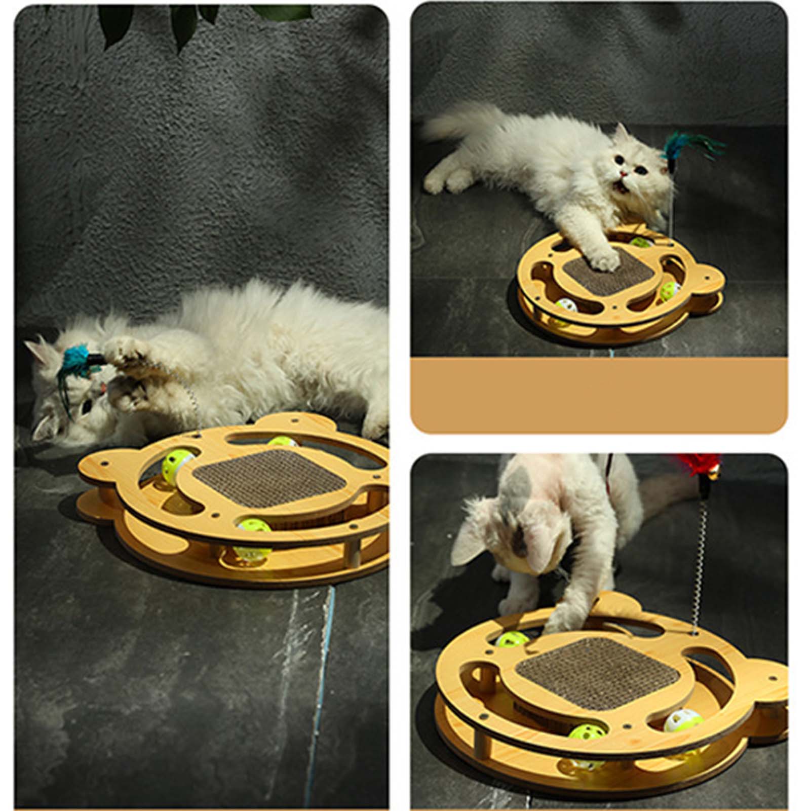 Cat Turntable Toy Interactive Fun 3 In 1 Grinding Claws Relieve Boredom Cat Scratcher Toy With Teaser Stick And Balls