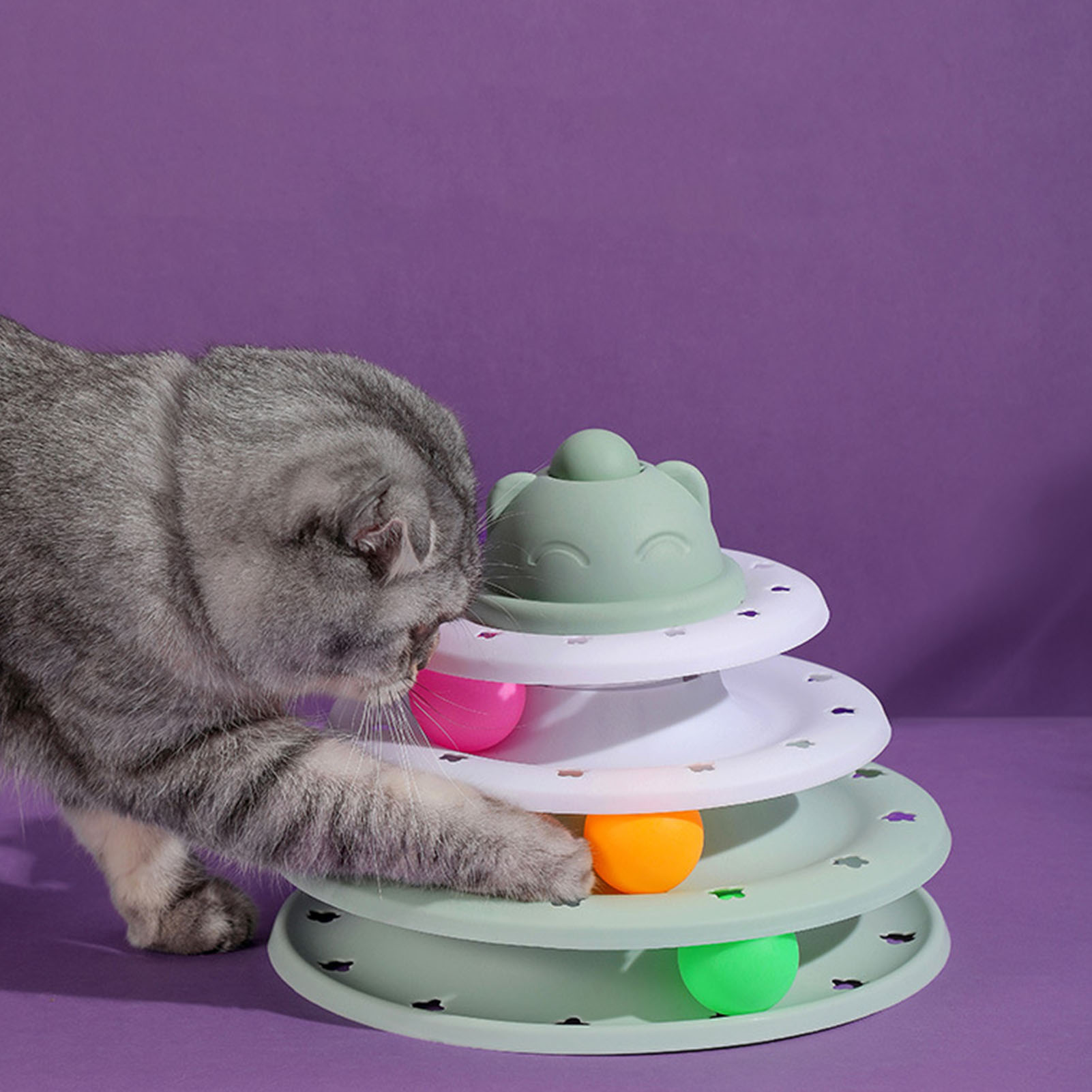 Turntable Ball Toy for Cats, 3 Tier, Interactive, Mental, Physical Exercise, Cat Ball Track Toy, Kitten Supplies