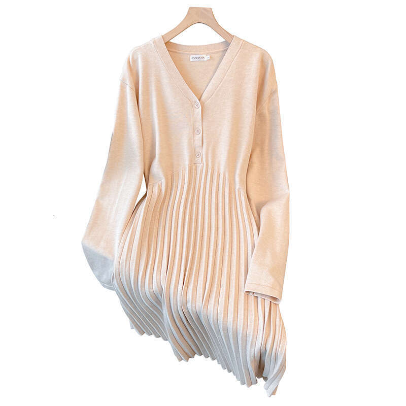 155Kg Plus Size Women's Bust 160 Spring Autumn New Loose V-Neck A-E Sweater Dress Black Apricot 5Xl 6Xl 7Xl 8Xl 9Xl 10Xl