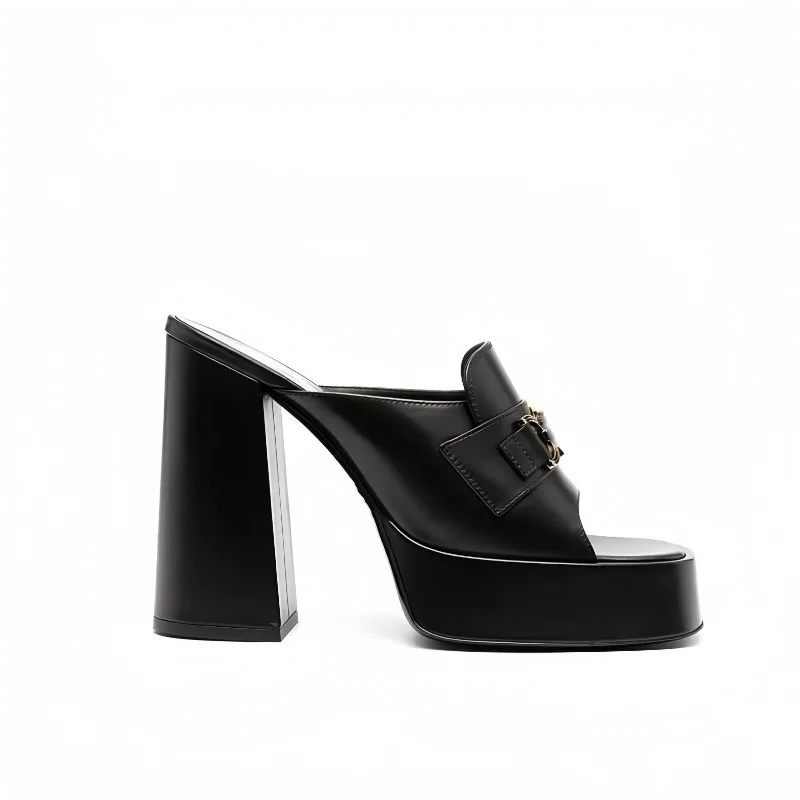 Metal Brand Buckle Sexy Thick Outdoor Slippers Women's Fashion Waterproof Platform High Heel Sandals Exquisite Woman Shoes f6bf