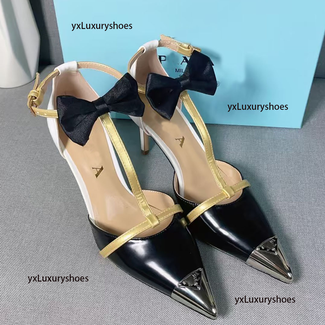 2024SS Designer sandals Italy new fashion bow sandals women Elegant triangle Heels for women Luxury Party shoes for women High quality wedding heels