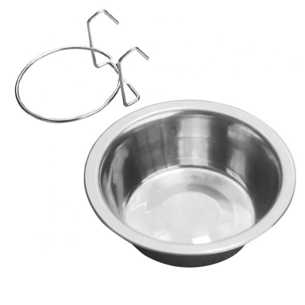 Metal Dog Pet Bowl Cage Crate Non Slip Hanging Food Dish Water Feeder with Hook