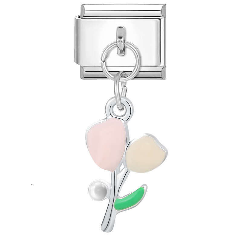 New Women's Gift Cute Dragonfly Butterfly Tulip Pendant Italian Charms Links Bangle Beads Fit 9mm Stainless Steel Bracelet Making DIY For Women F