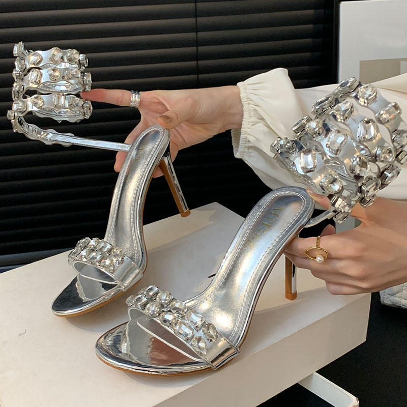 2025 new Footwear Crystal Pumps Women Thin New In Female Peep Toe Fashion Rhies Ladies High Heels Shoes b302