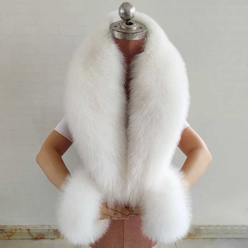 Shawls 100% natural fox fur scarf and cuff set womens winter jacket fur collar genuine leather collar scarf luxurious fox fur warm collar J240909