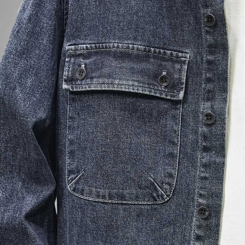 Korean version fashion wash gradient denim shirt mens high-quality street Harajuku casual jacket mens model W240914