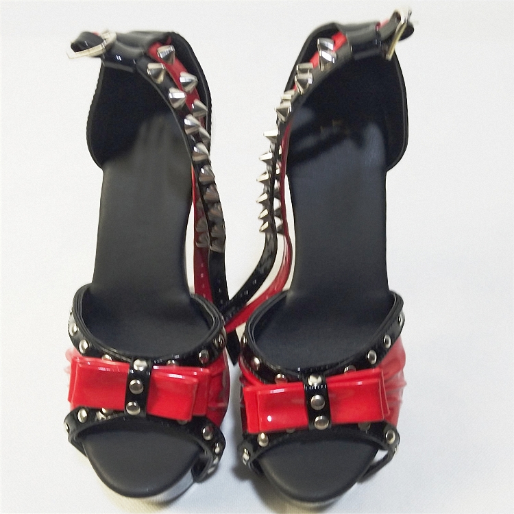Sexy 6Inches Black Red Peep Toe Gothic Bowknot Platform Sandals 20cm Fetish Shoes Exotic Dancer Gladiator Retro Strip Pole Dance