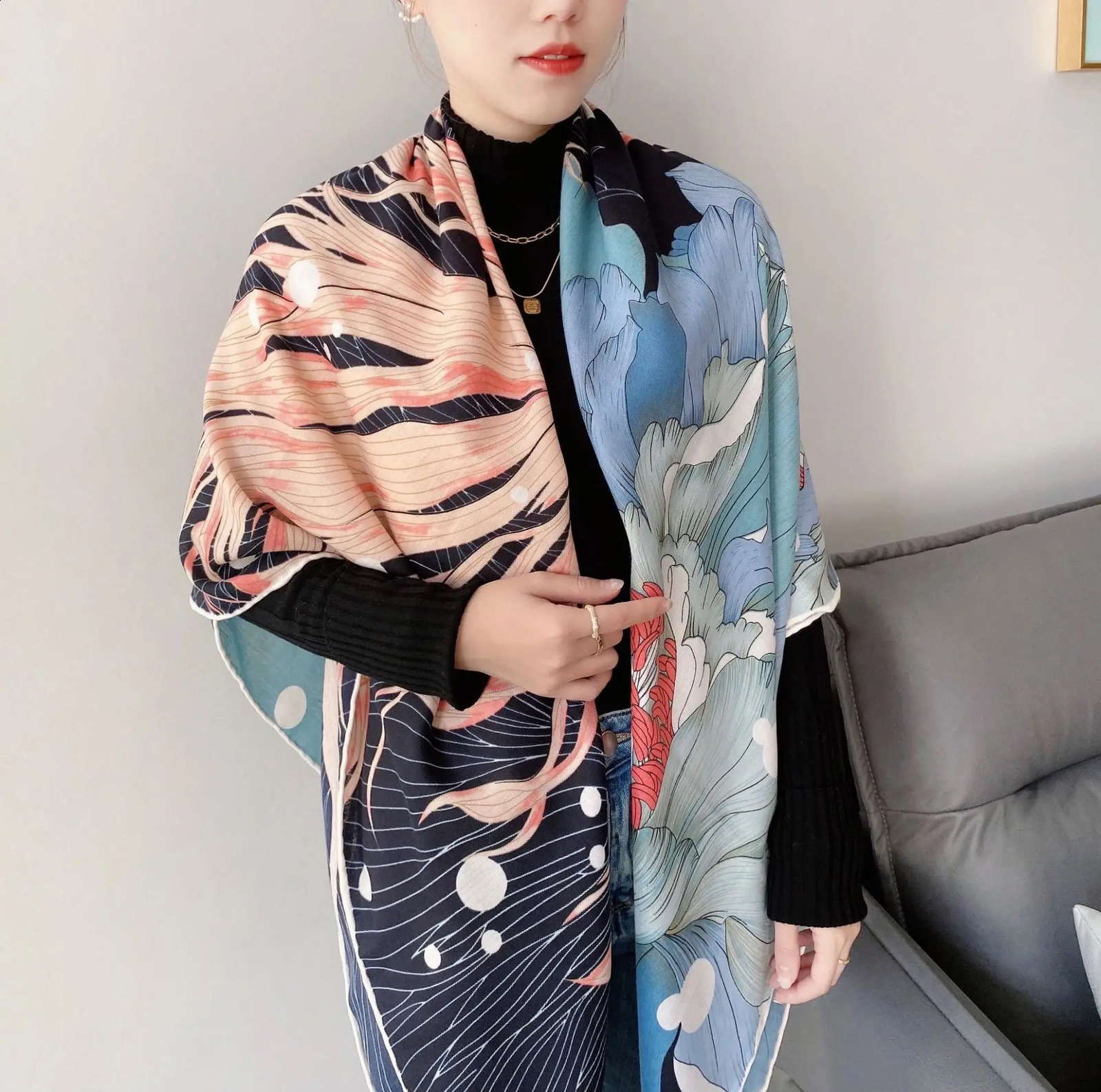 Warm Hems Rollerd Cashmere Scarf Square Shawls Women Large Wool Silk Poncho er Handerchief Cape 130 240909