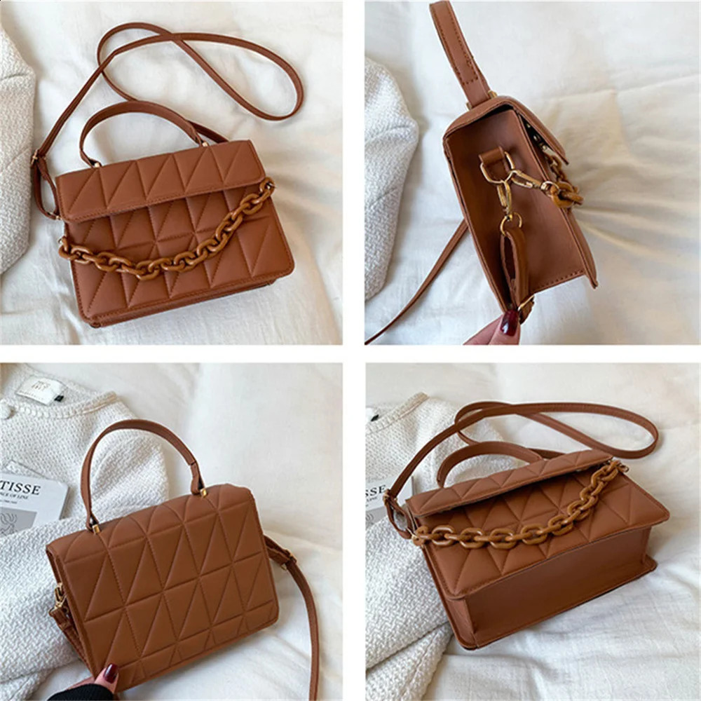 Fashion solid plain womens shoulder bag chain cross body bag handbag wallet small flip top handbag 240912