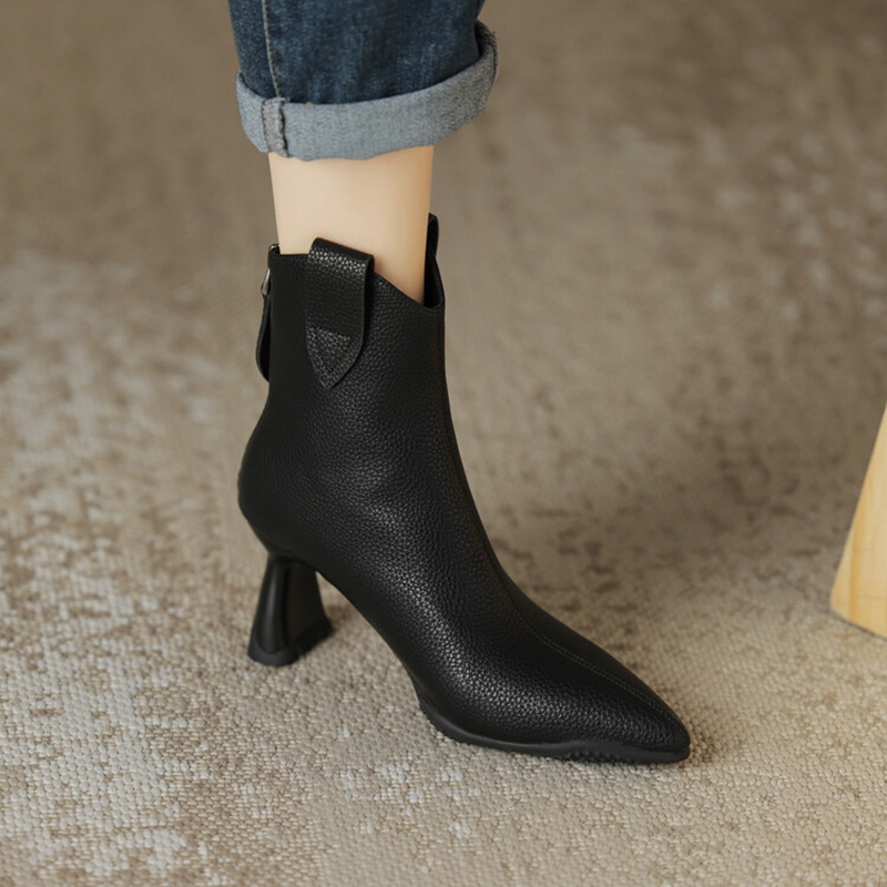 Autumn NEW Pointed Toe Kitten Heel Split Leather Shoes for Ankle Women Zipper Modern Boots 0ad9