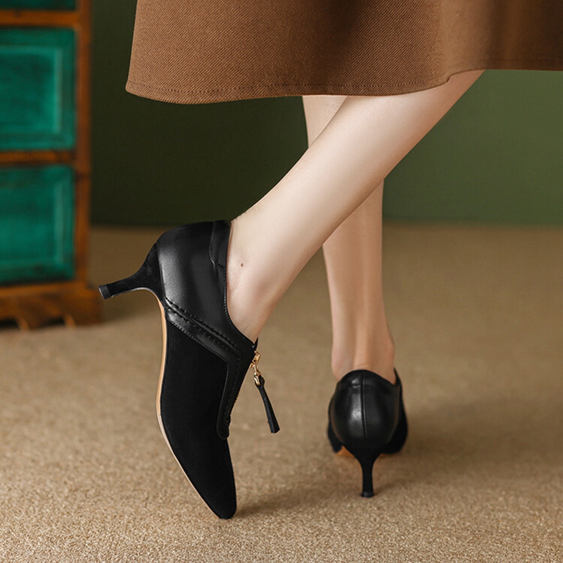 2025 new Spring/Autumn 2023 Pointed Toe Thin Heel Pumps Solid High Heels Sheep Suede for Women Zipper Sexy Shoes 9554 s