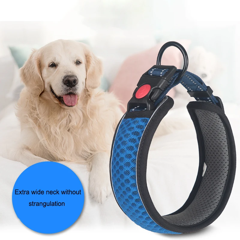 Heavy-Duty Adjustable Mesh Dog Collar-Ultra Soft Padding Comfortable Reflective Collars for Large, Medium, and Small Dog Breeds