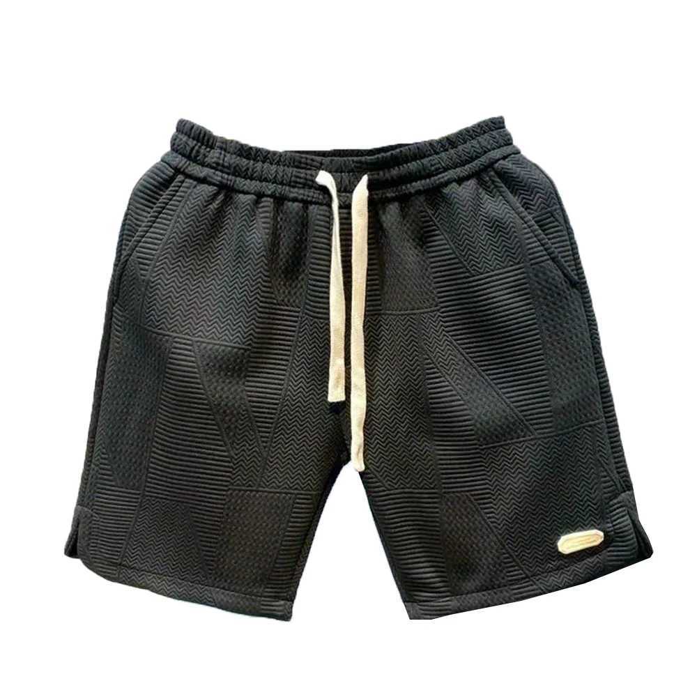 Casual Sport Short Pants Men Summer Running Shorts Men Wave Pattern Drawstring Shorts Loose Solid Color Hip Hop Half Pants Y240914