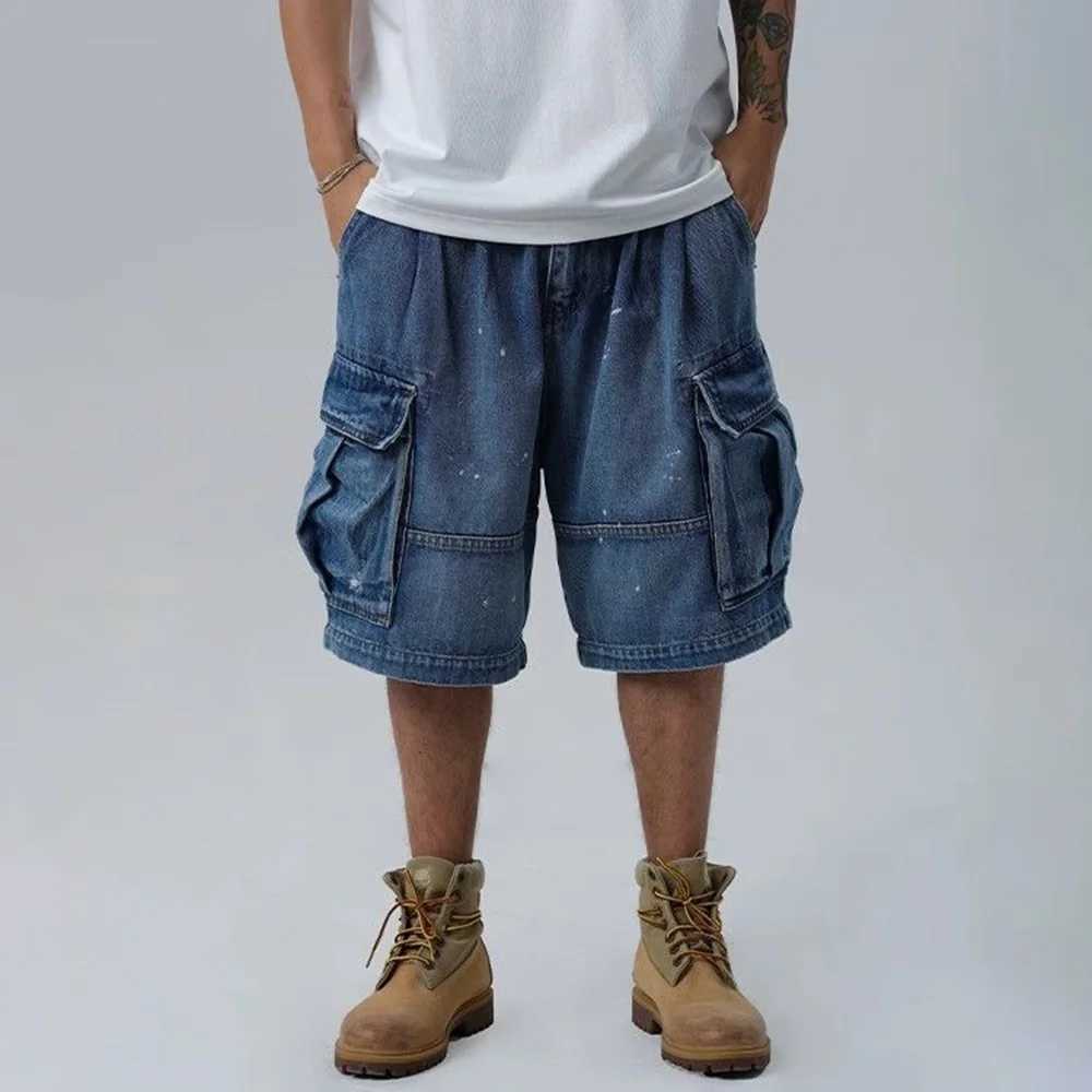 Mens Y2k Workwear Multi-Pocket Denim Shorts 2024 Summer Fashion Trend High Street Loose Straight Wide-Leg Five-Point Pants MenX240914